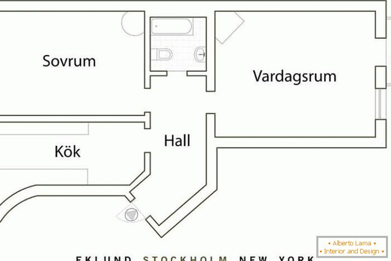 O plano de um pequeno apartamento na Suécia