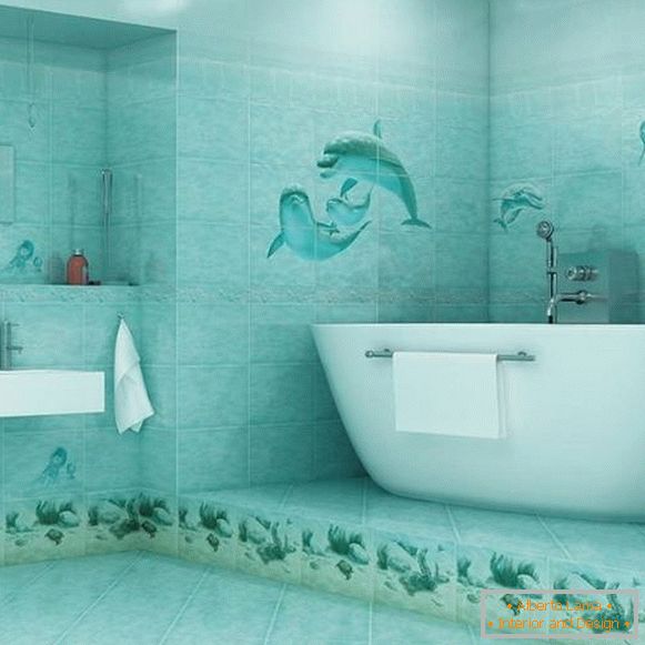 um painel de azulejos no banheiro, foto 13