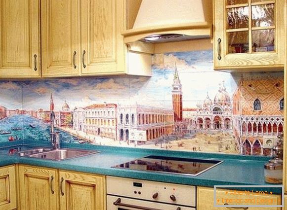 um painel de azulejos na cozinha, foto 23