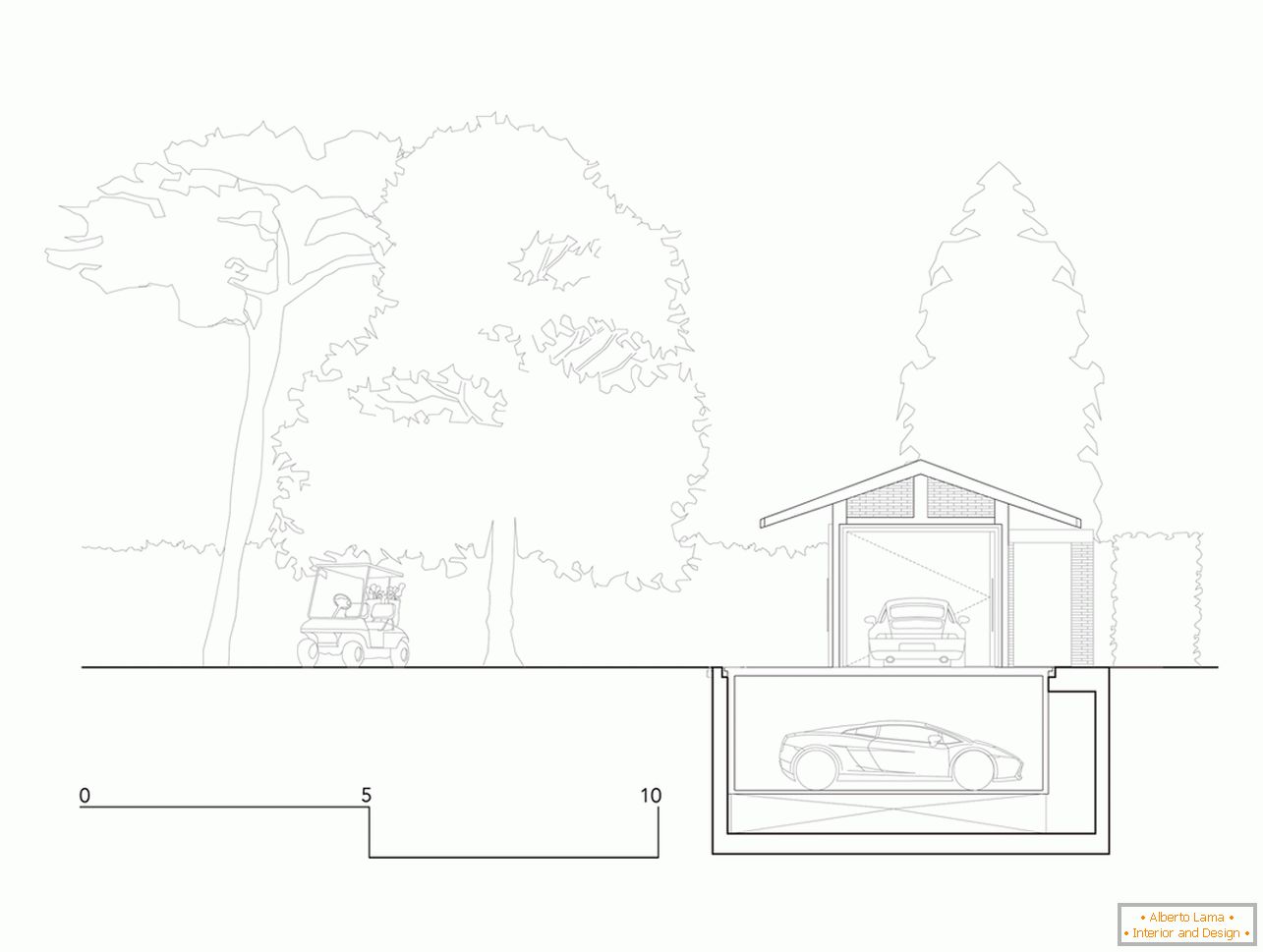 O layout da garagem com um dossel