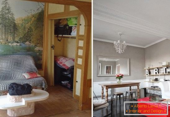 Sala de estar renovada de um pequeno apartamento em Paris