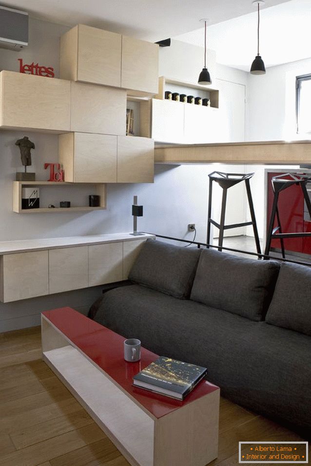Interior, de, um, pequeno, apartamento estúdio