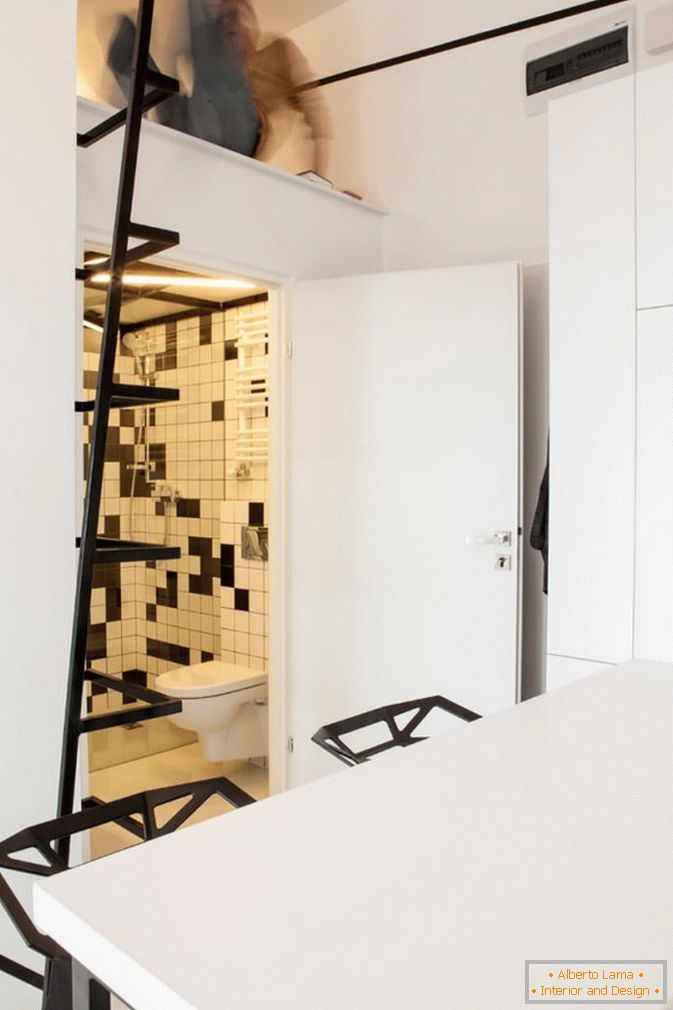Uma casa de banho de estúdio em preto e branco