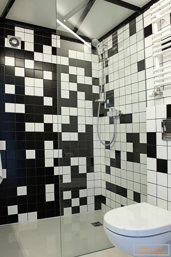 Apartamentos estúdio de banho em preto e branco