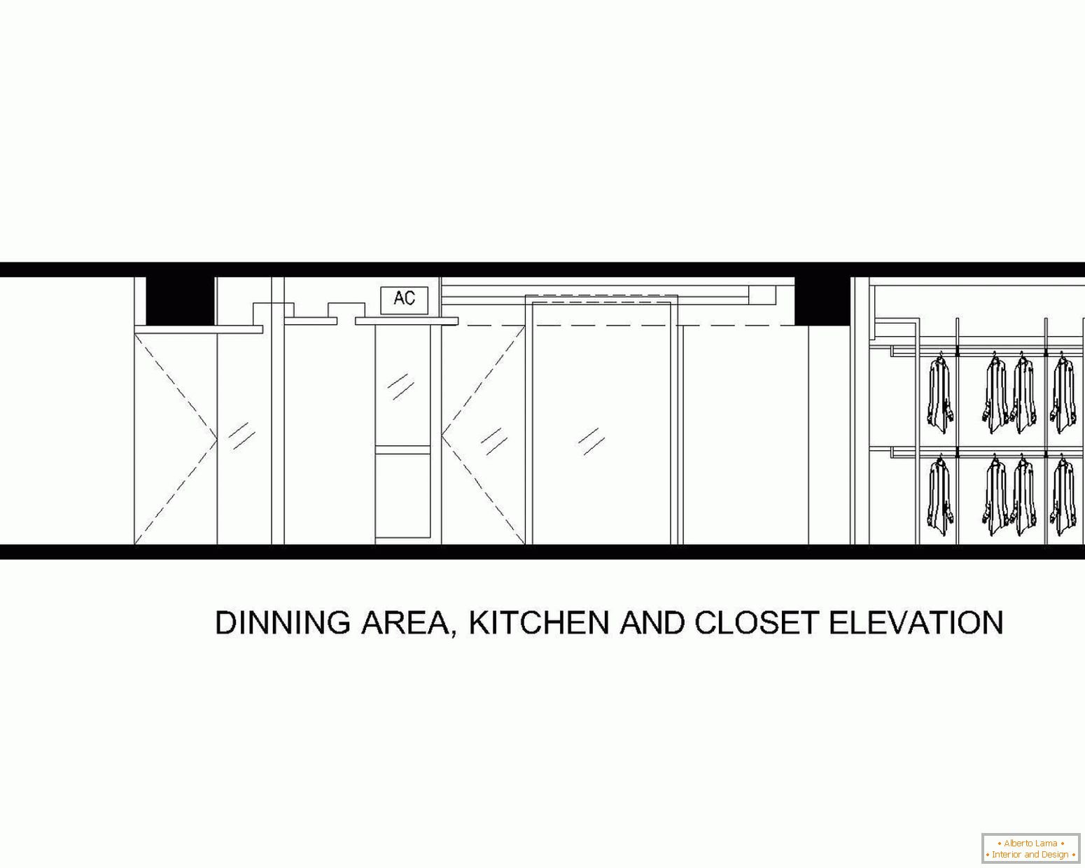 Layout da área de jantar, cozinha e banheiro