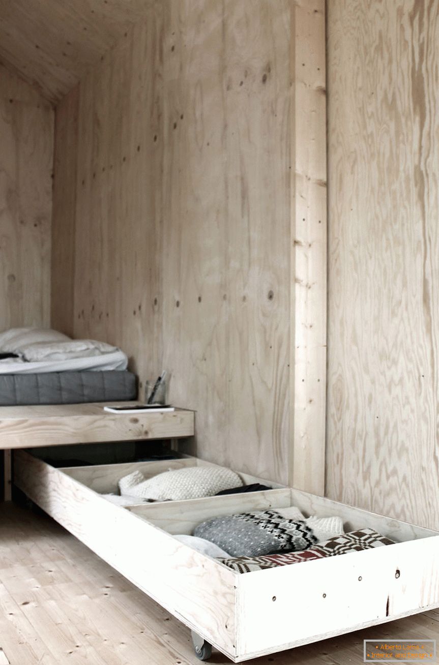 Спальня мини-дома Cabine Ermitage в Швеции