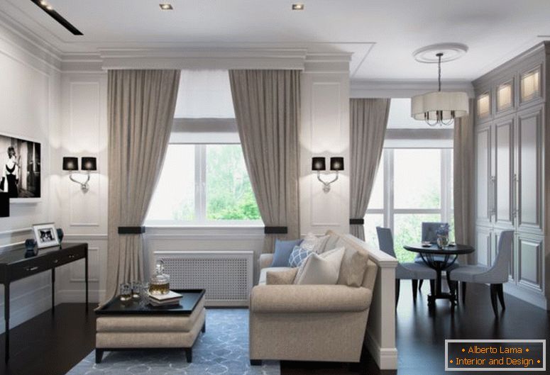 interior-sala-de-estar-e-jantar-em-apartamento-estúdio-em-estilo clássico
