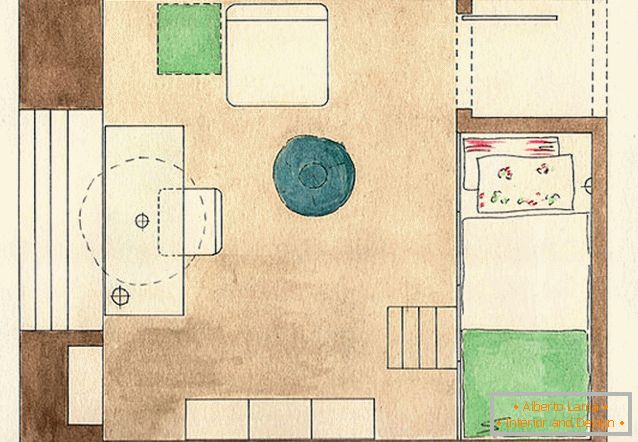O layout de um quarto de crianças pequenas