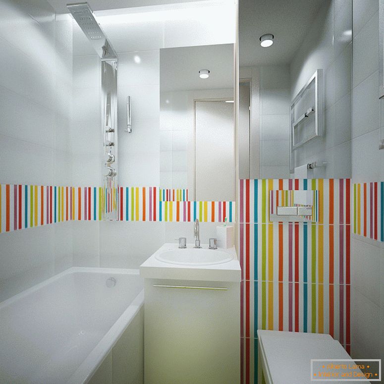 Azulejos coloridos em um banheiro branco