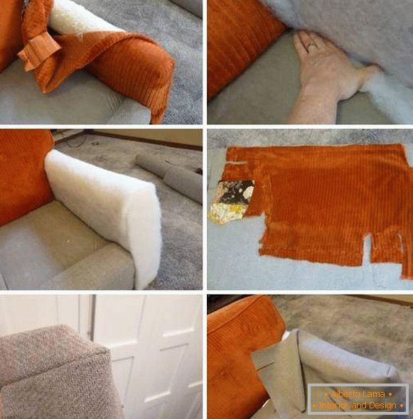 Reparação do sofá com as próprias mãos - uma constrição dos braços