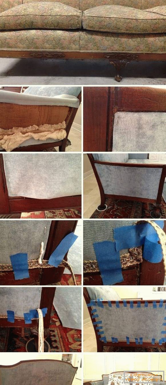 Puxando o mobiliário estofado com as mãos - foto do sofá antes e depois