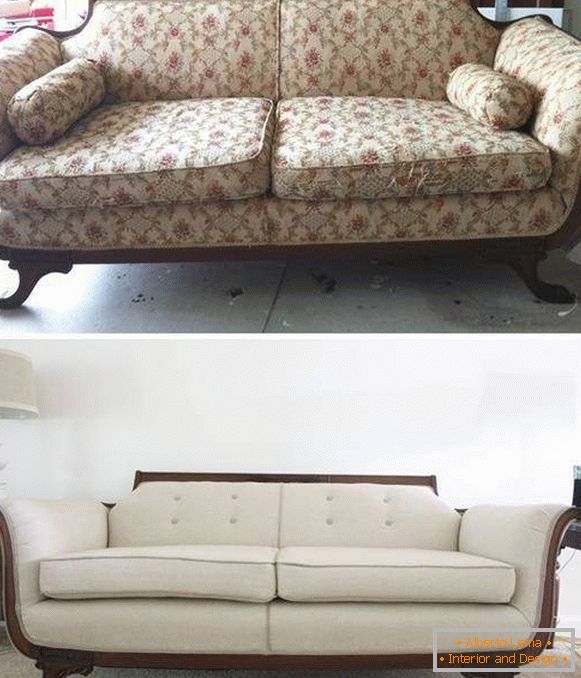 Restauração de móveis estofados - foto do sofá antes e depois