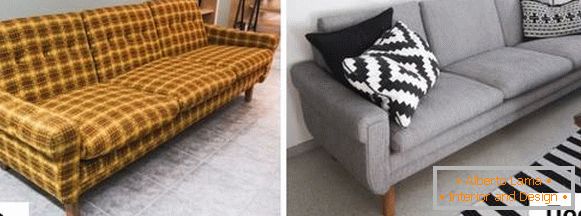 Retirando móveis estofados - foto do velho sofá antes e depois