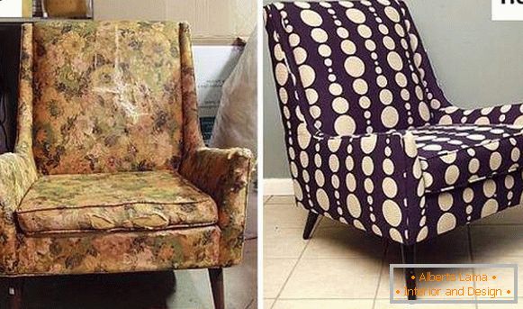 Fotos da cadeira antes e depois da constrição e restauração