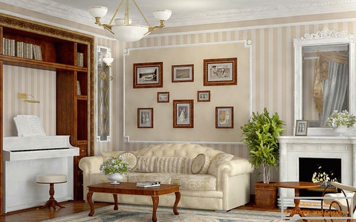 Um quarto espaçoso e luminoso em estilo Império com mobiliário devidamente selecionado.
