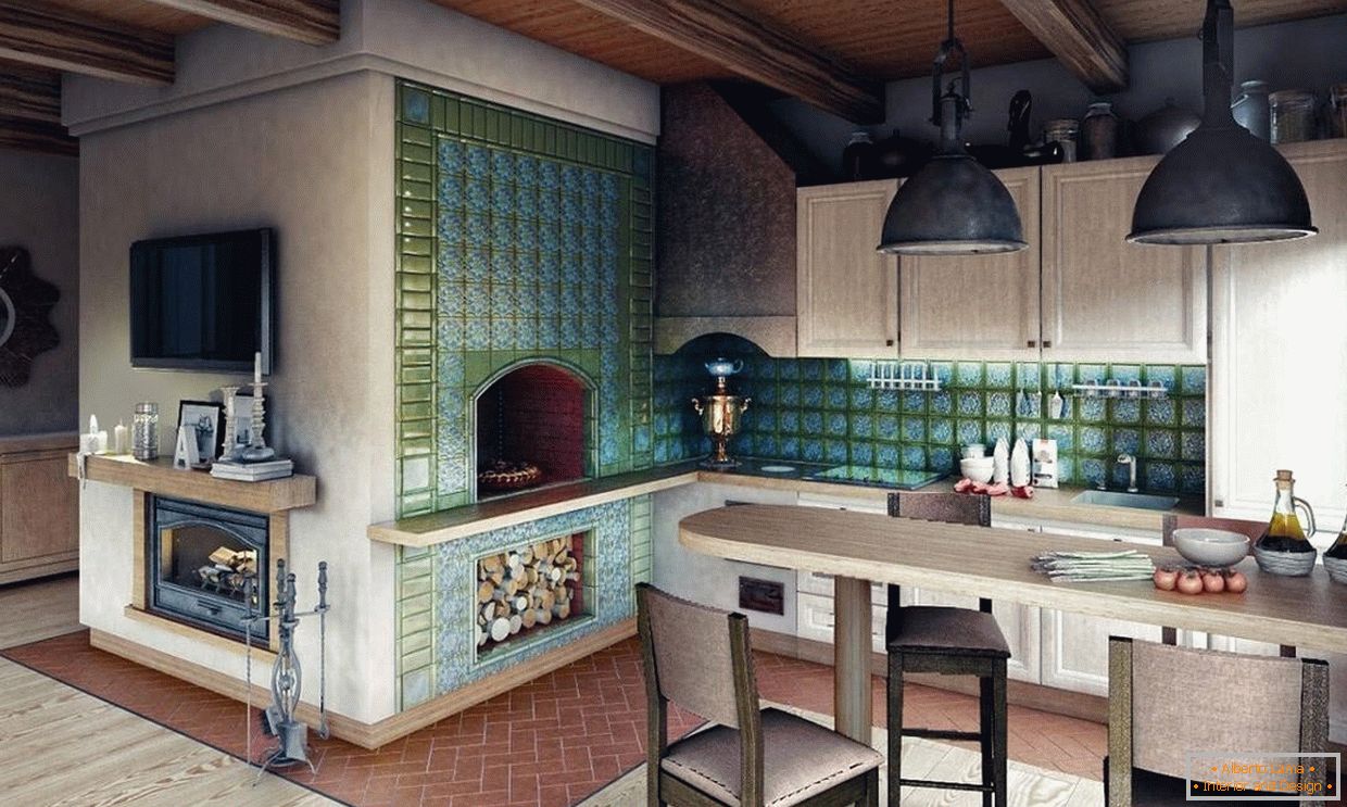 Fogão com azulejos na cozinha
