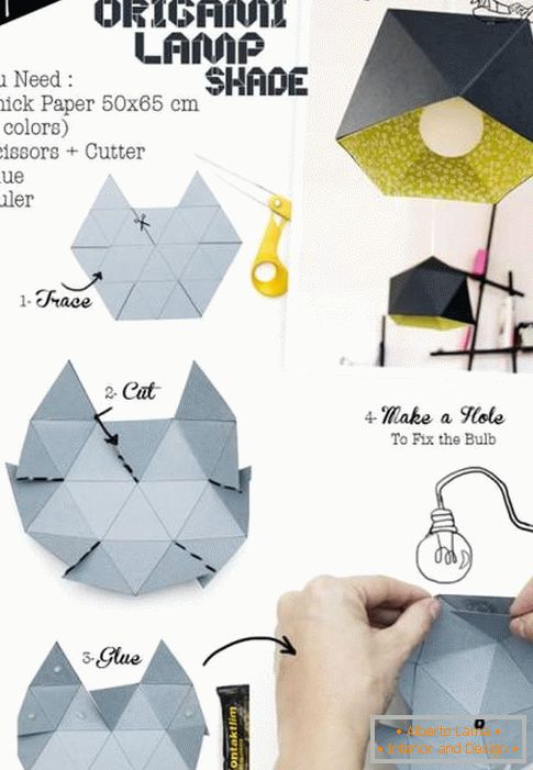 Lampshade para uma lâmpada em forma de origami