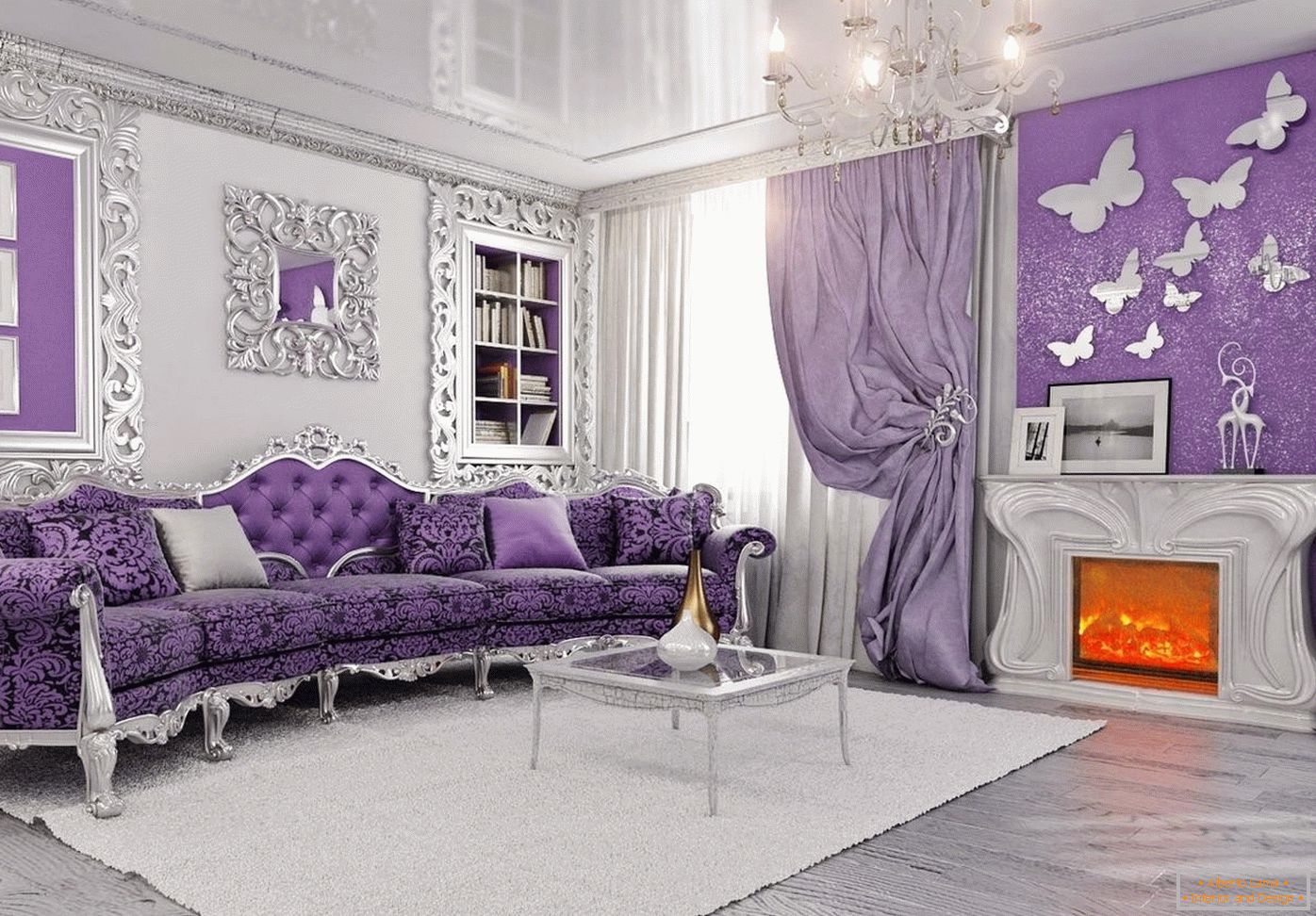 Sala de estar cinza-violeta