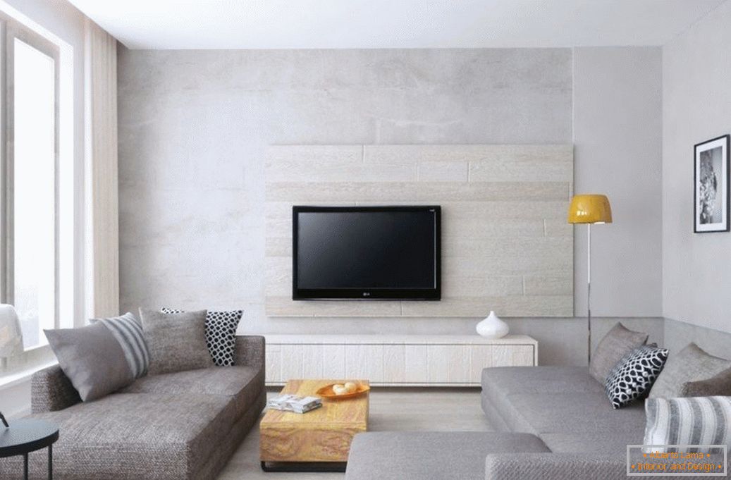 Sofá cinza em um interior moderno