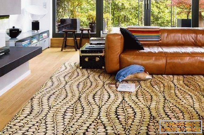 Tapetes de lã de design moderno no interior: dignidades, regras de escolha, fotos de tapetes de lã