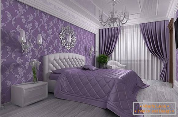Papel de parede violeta no quarto no estilo de luxo