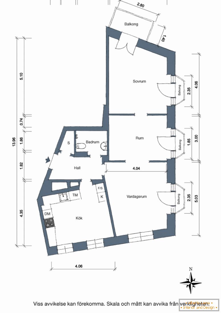 O layout de um pequeno apartamento