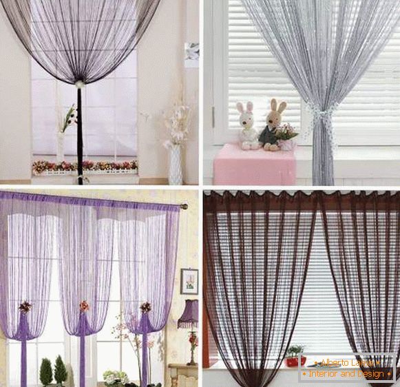 Como pendurar belamente cortinas de uma linha - variantes diferentes em uma foto
