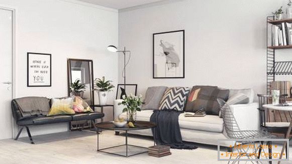 Apartamento estúdio escandinavo - foto da sala de estar e corredor