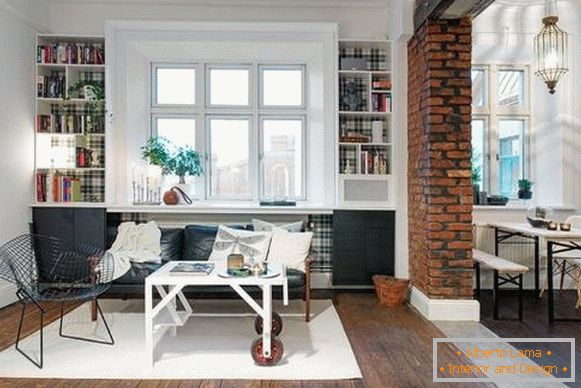 Design escandinavo sala de estar em apartamento