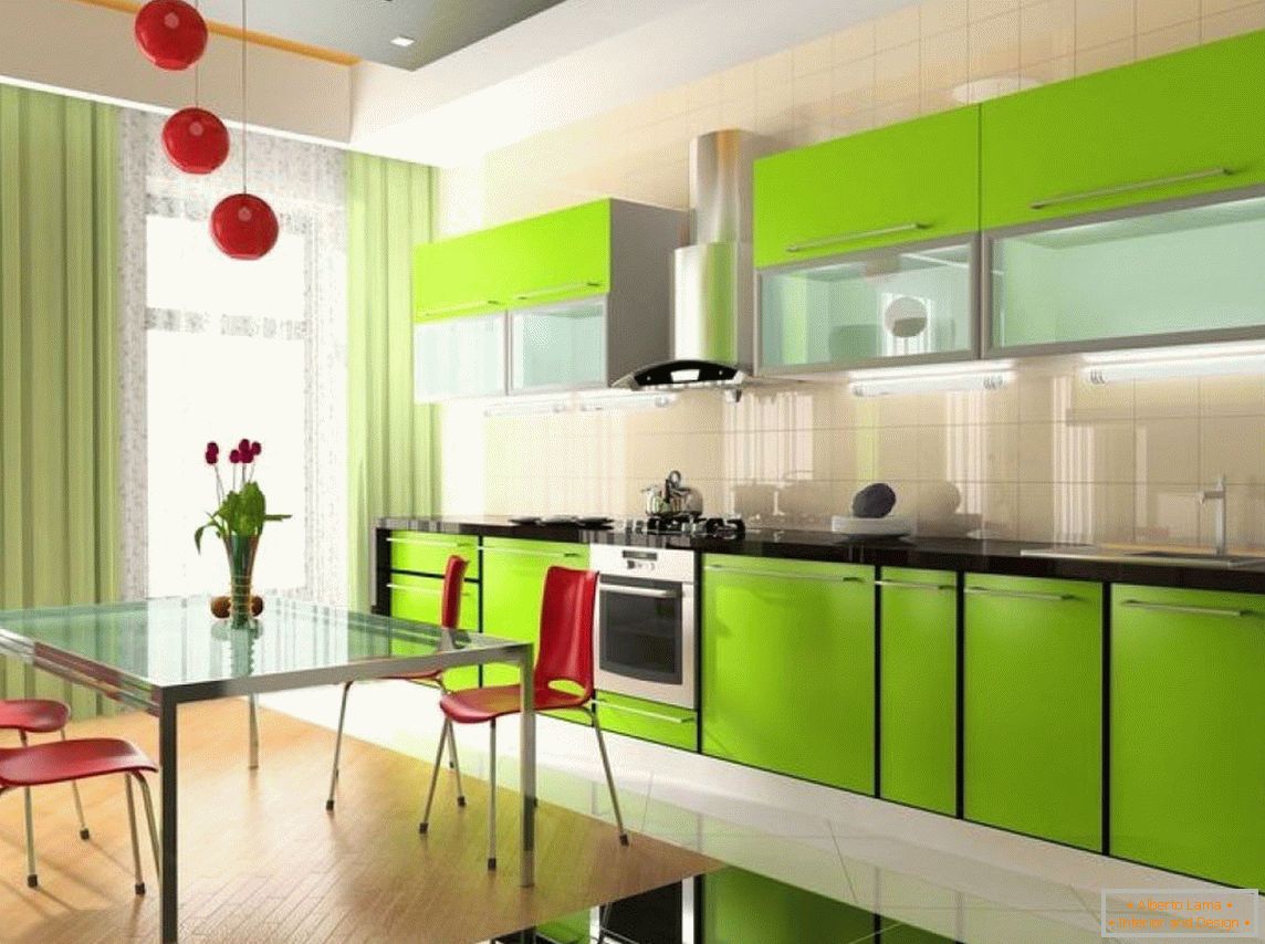 Grande cozinha verde
