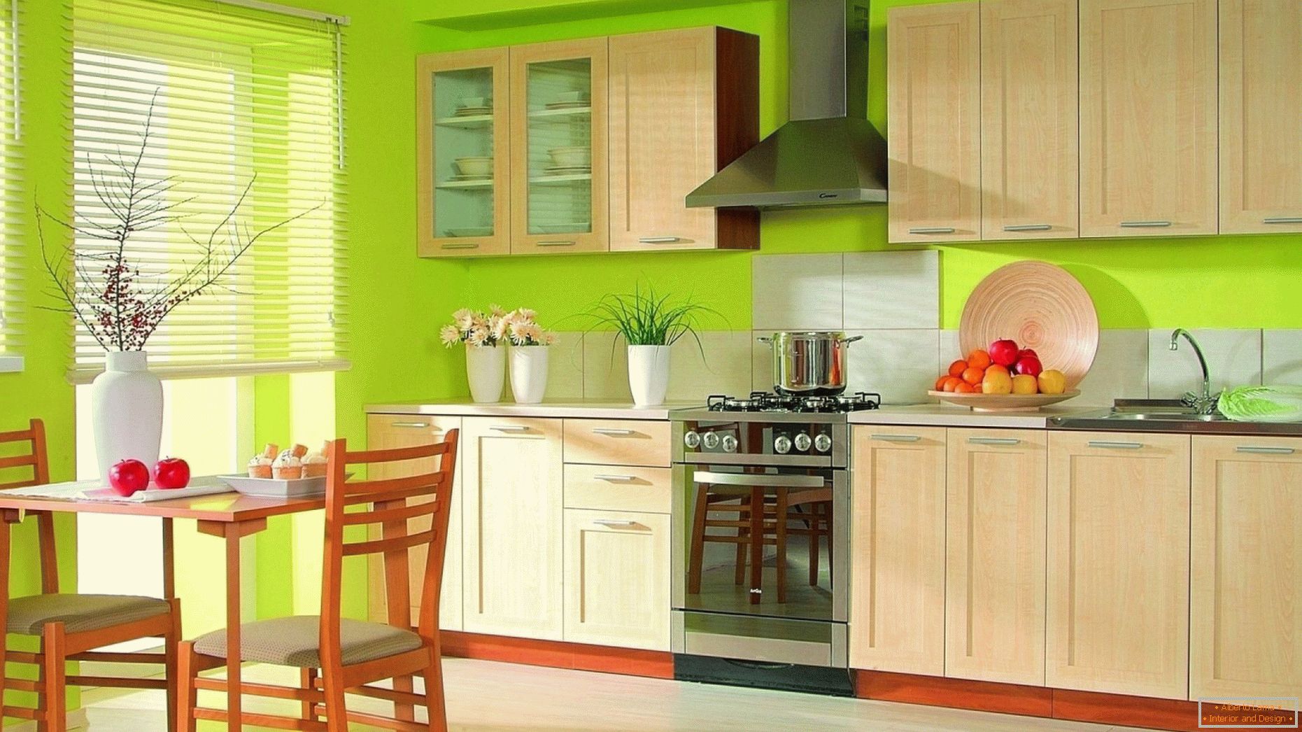 Design de cozinha com cores contrastantes
