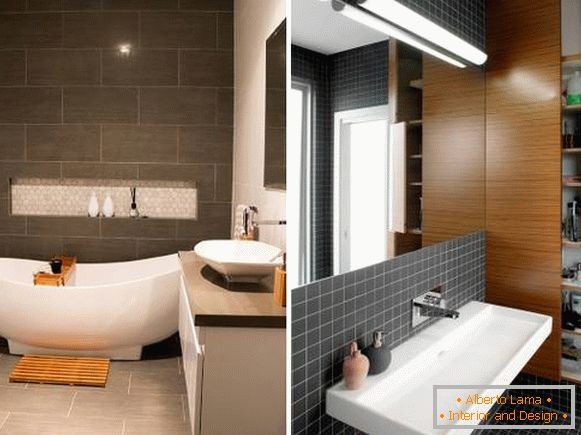 Design de banheiro em cores escuras com foto de encanamento branco 2016