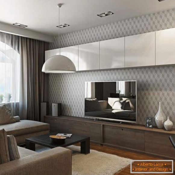 O design do salão em um apartamento em estilo moderno - uma foto em tons neutros