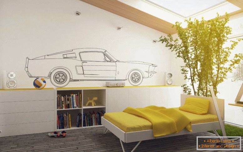 atrativo-amarelo-e-branco-kids-bedroom-decor-with-big-cool-plantas-decorao-twin-bed-and-wooden-cabinetry-bookcase-on-marrom-hardwood-floor-plus-large-clear- vidro-teto-como-bem-como-escritório-design-la