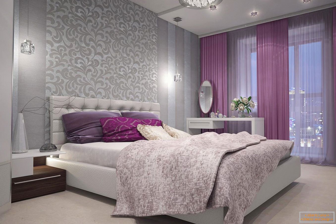 Cortinas violetas no quarto