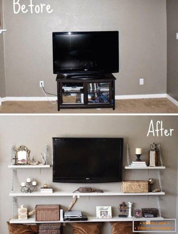 Projetar uma pequena sala de estar antes e depois