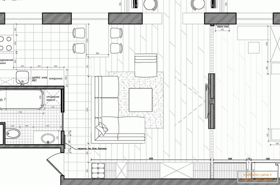 O layout de uma pequena casa с перегородкой