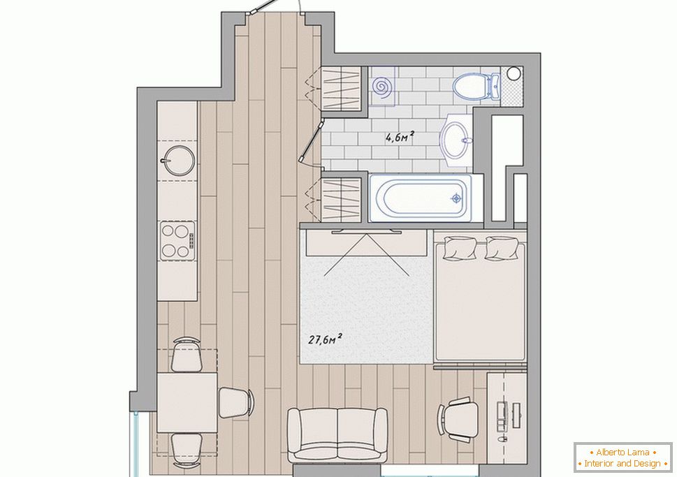 O layout de pequenos apartamentos