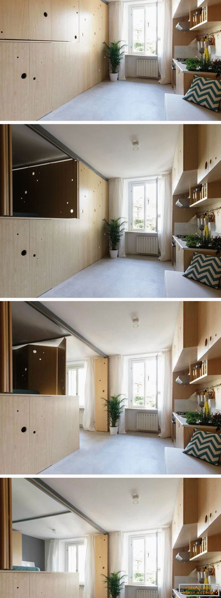 Interior de um pequeno apartamento em cores claras