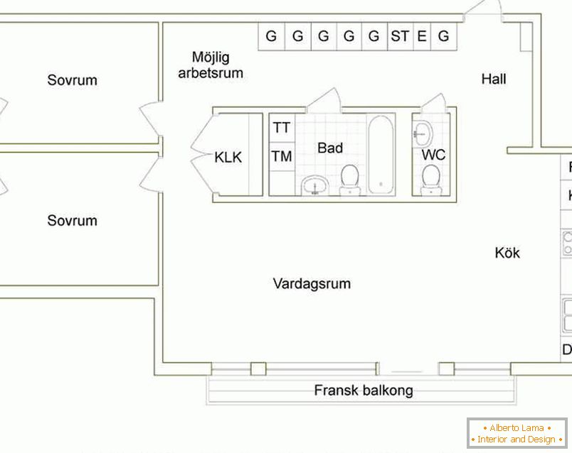 O esquema do projeto de um apartamento em Estocolmo