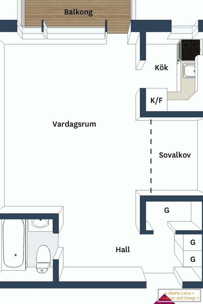 Apartamento de 29 metros quadrados com tectos altos em Gotemburgo