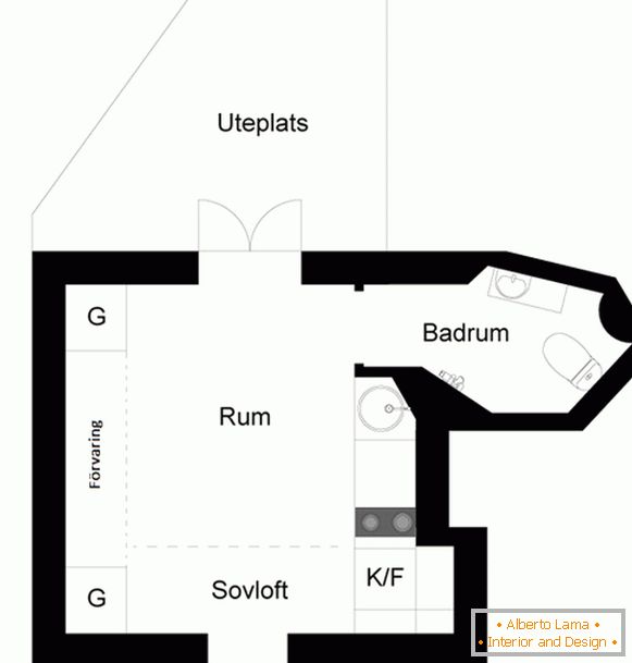 O layout de um pequeno apartamento na Suécia