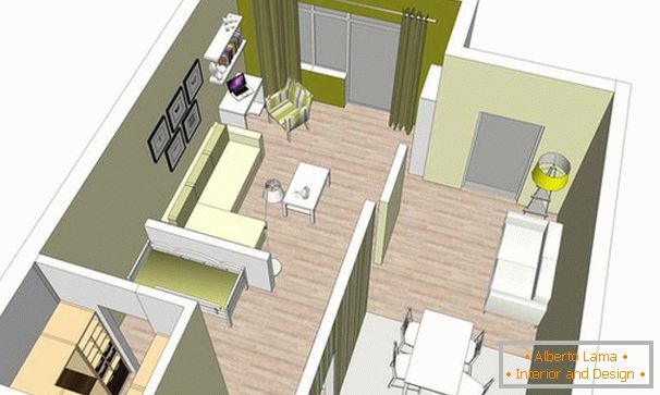 O layout de um apartamento de dois quartos