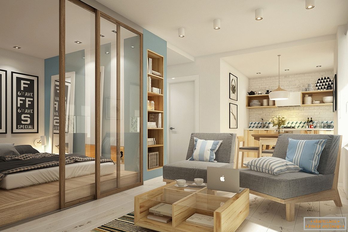 Design de um pequeno apartamento em estilo escandinavo