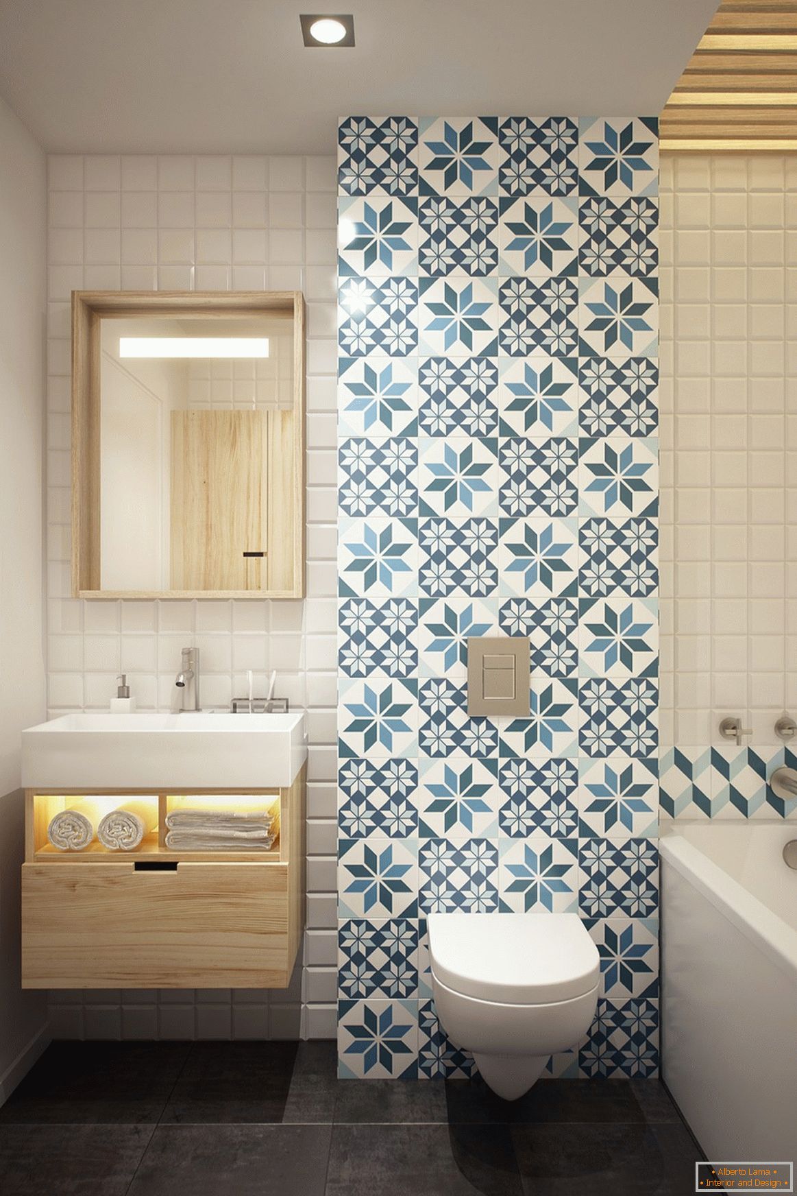 Design de banheiro em estilo escandinavo