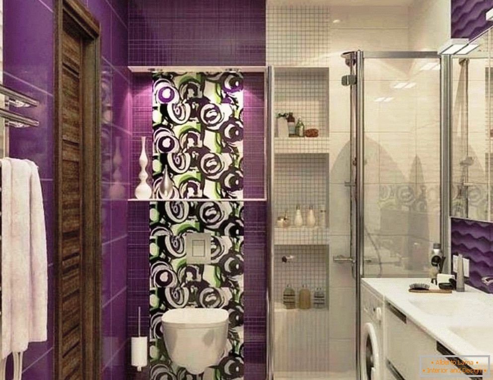 Casa de banho lilás com chuveiro