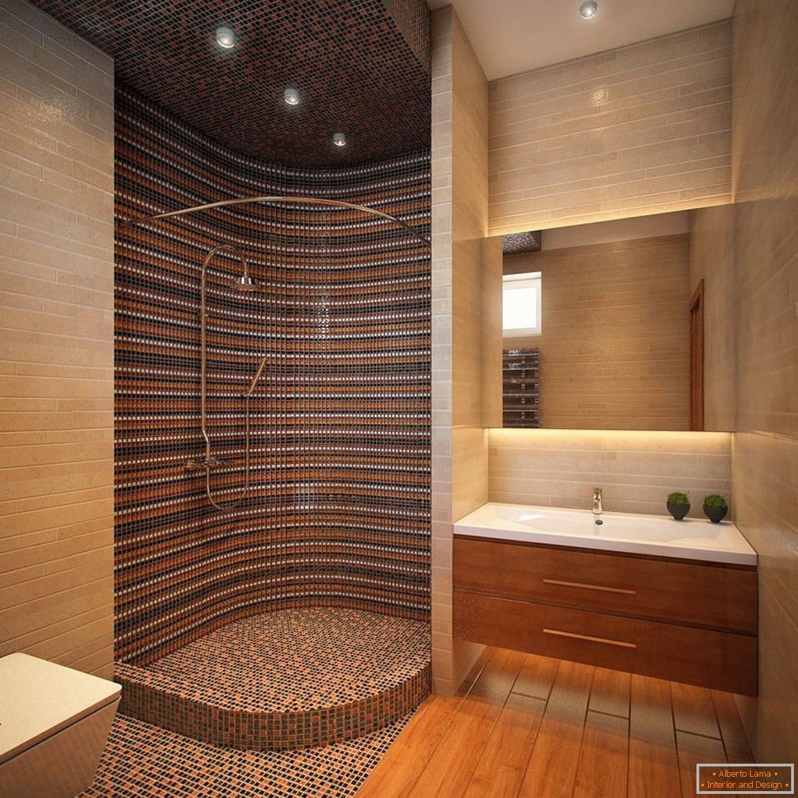 Decoração de cabine de duche com mosaico
