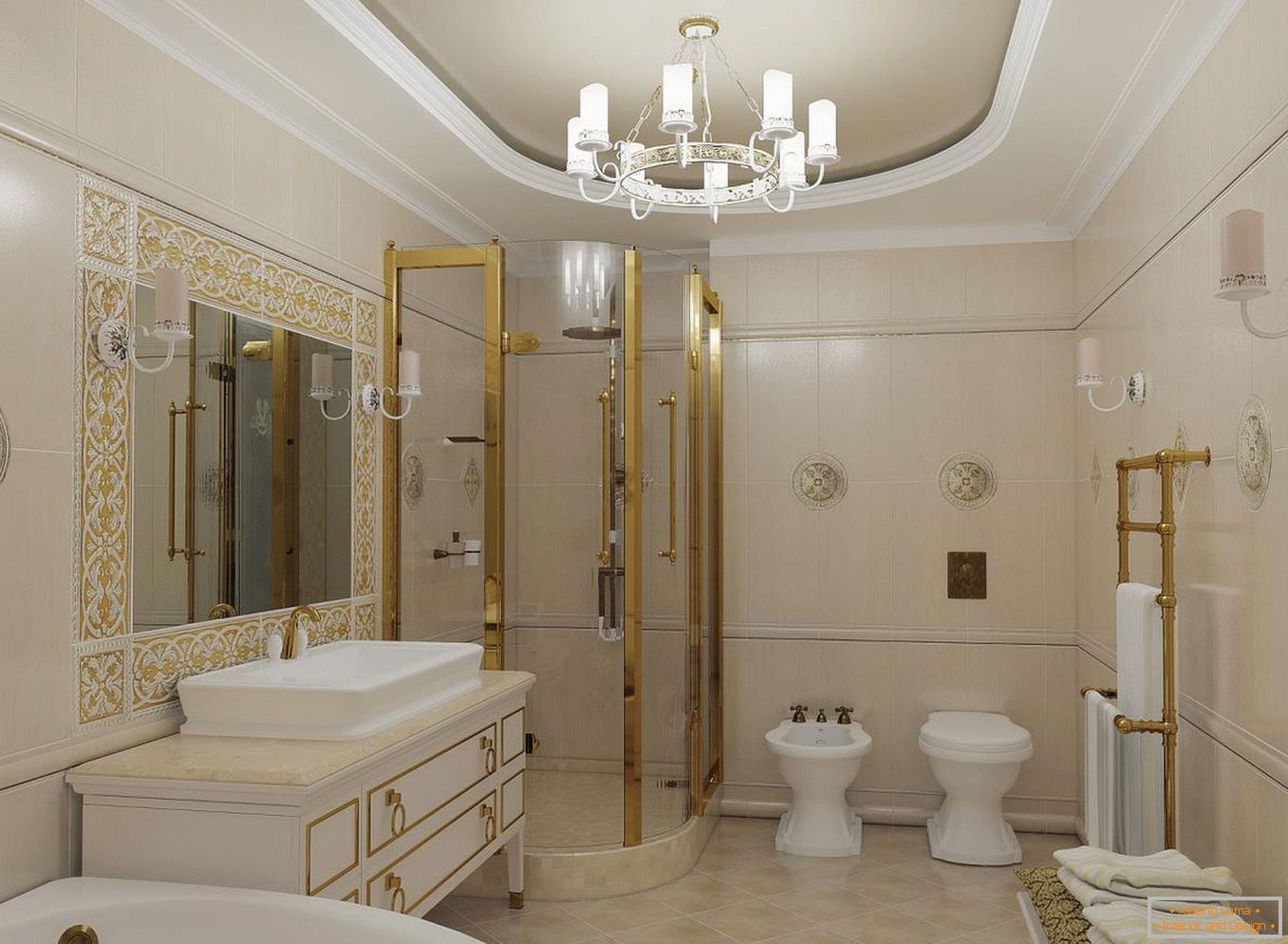 Cabine de chuveiro в ванной в классическом стиле