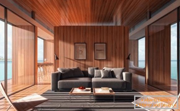 Design moderno sala de estar com grandes janelas