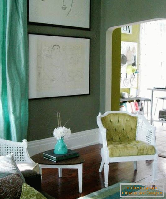 Design de sala de estar em tons verdes